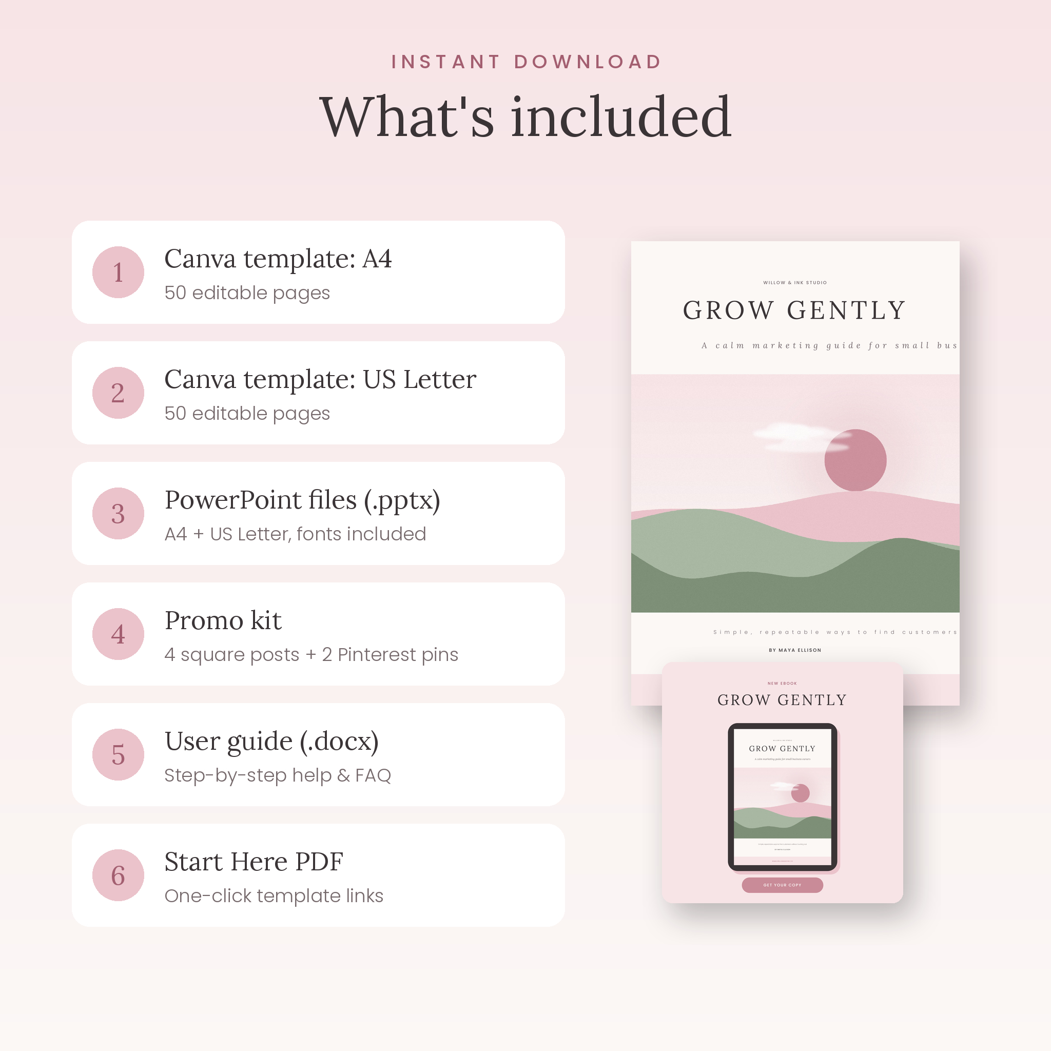 What's included in the Petalpage ebook template