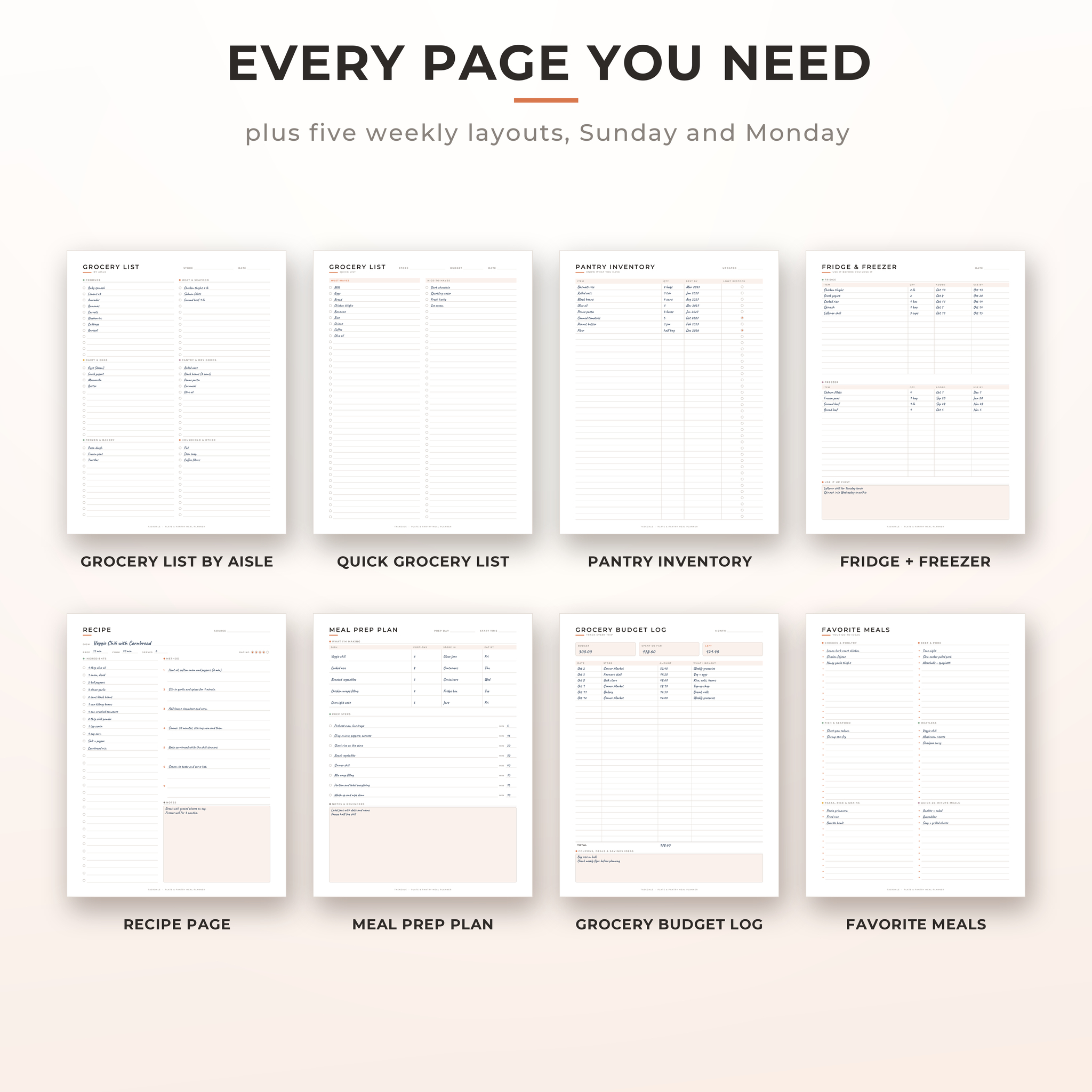 Plate & Pantry Weekly Meal Planner and Grocery List Printable, Fillable PDF, 7 Day Menu Plan, US Letter, A4, A5, Half Letter - Image 4