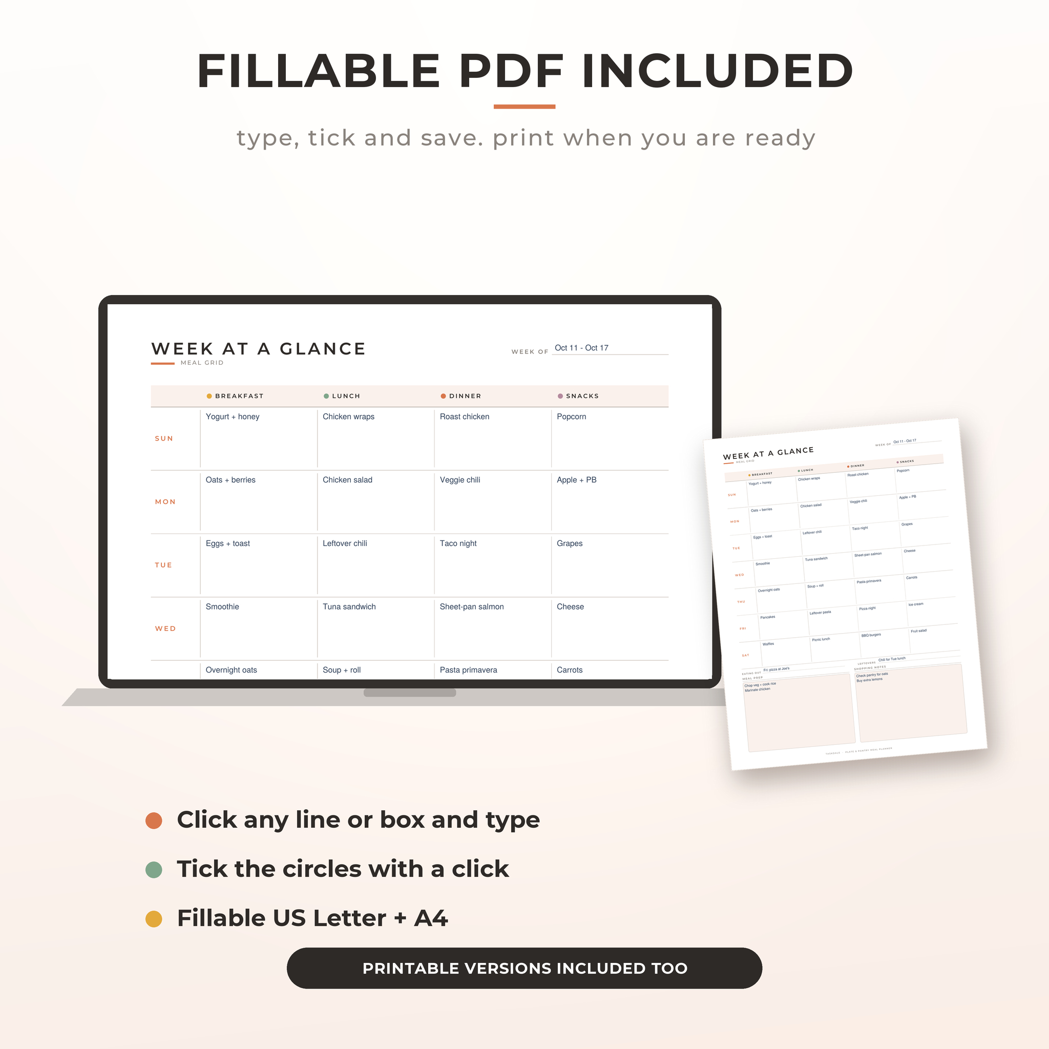 Plate & Pantry Weekly Meal Planner and Grocery List Printable, Fillable PDF, 7 Day Menu Plan, US Letter, A4, A5, Half Letter - Image 7