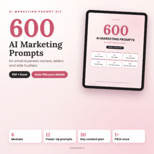 Prompt Studio 600 AI marketing prompts for small business, PDF guide and Excel prompt library