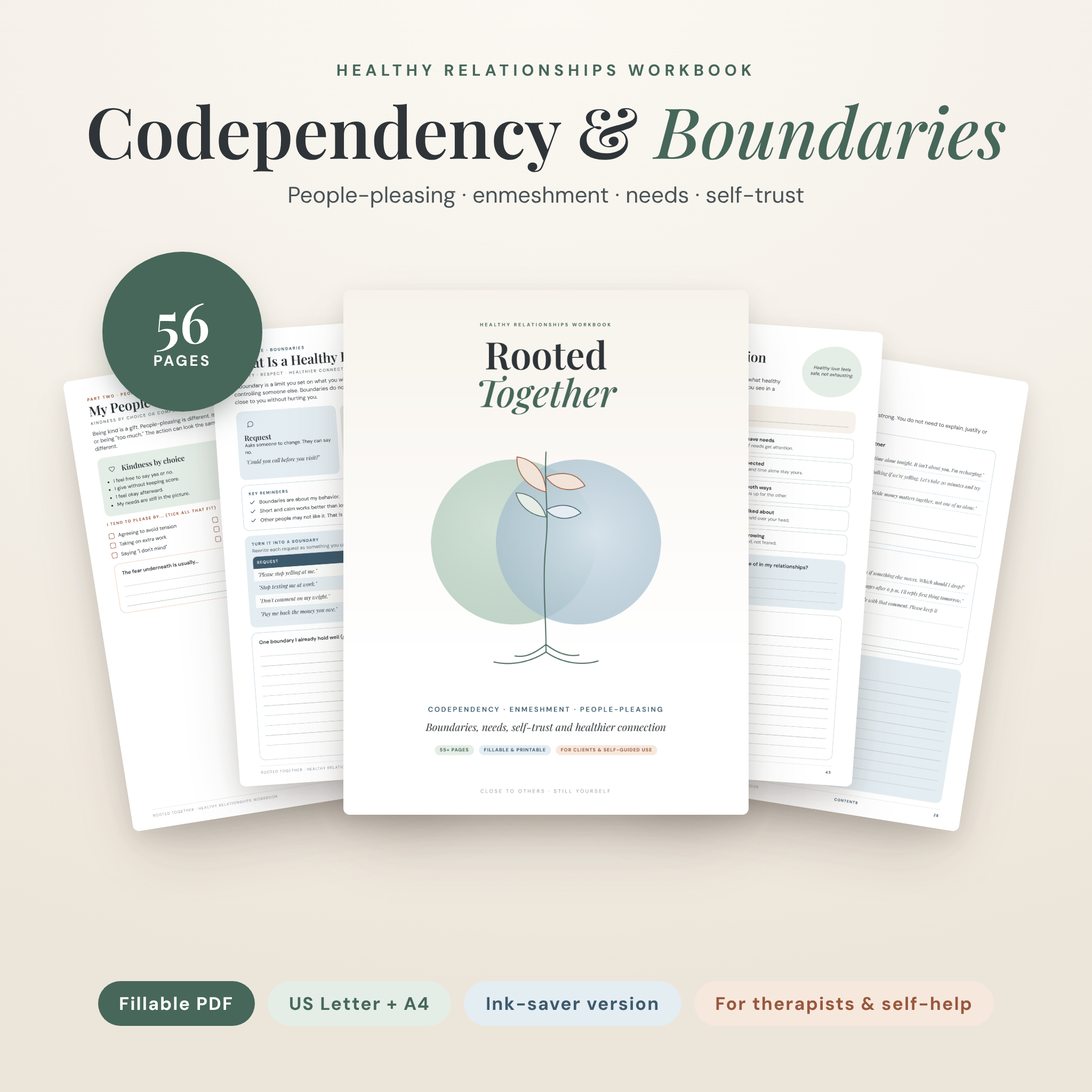 Rooted Together codependency and boundaries workbook printable fillable PDF