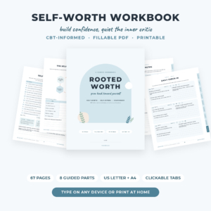 Rooted Worth self-worth workbook fillable and printable PDF