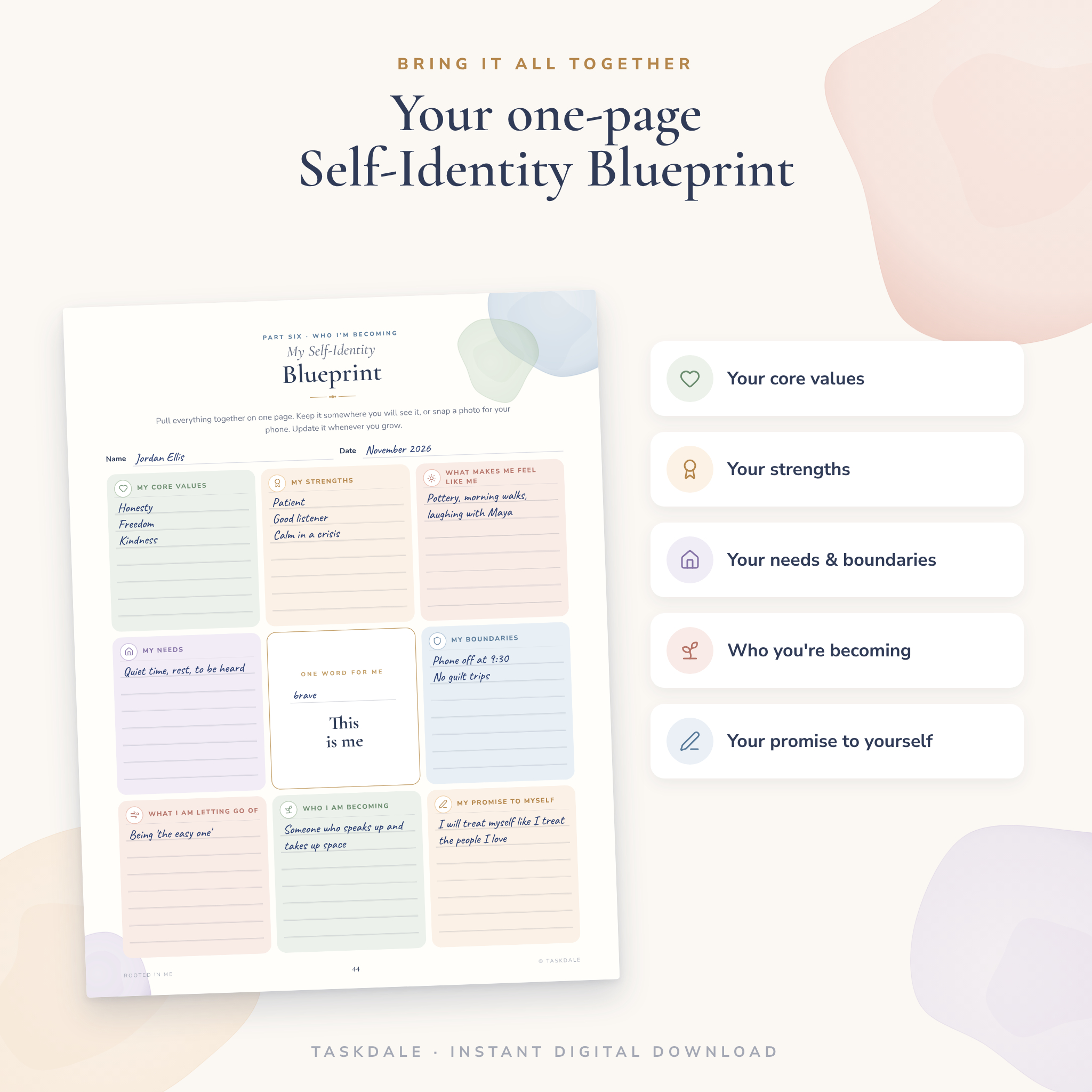 Self-Identity Blueprint page from the Rooted in Me workbook