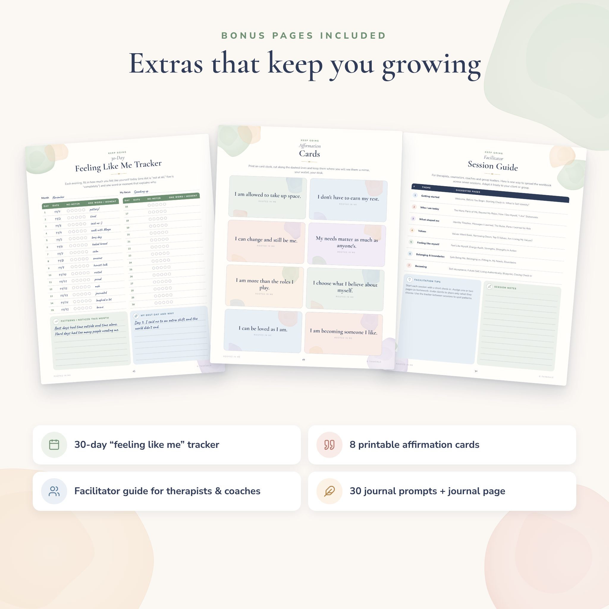 Bonus 30-day tracker, affirmation cards and facilitator session guide
