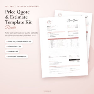 Rosette price quote and estimate template kit with Excel, Word and printable PDF
