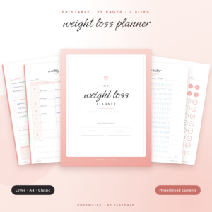 Rosewater printable weight loss planner bundle with cover and tracker pages