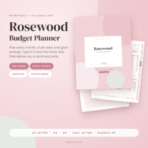 Rosewood printable and fillable budget planner bundle cover and pages