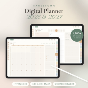Digital Planner 2026 2027, Hyperlinked iPad & Android