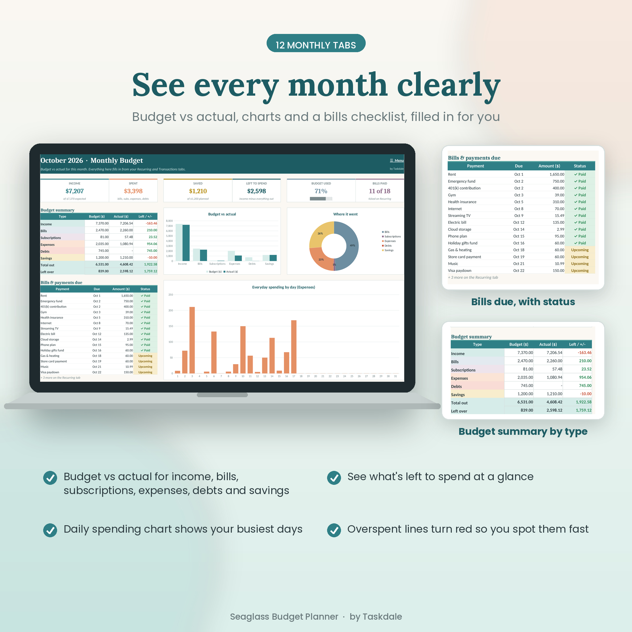 Seaglass Budget Planner annual budget spreadsheet for Excel