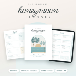 Seaglass Honeymoon Planner printable and digital with Excel budget