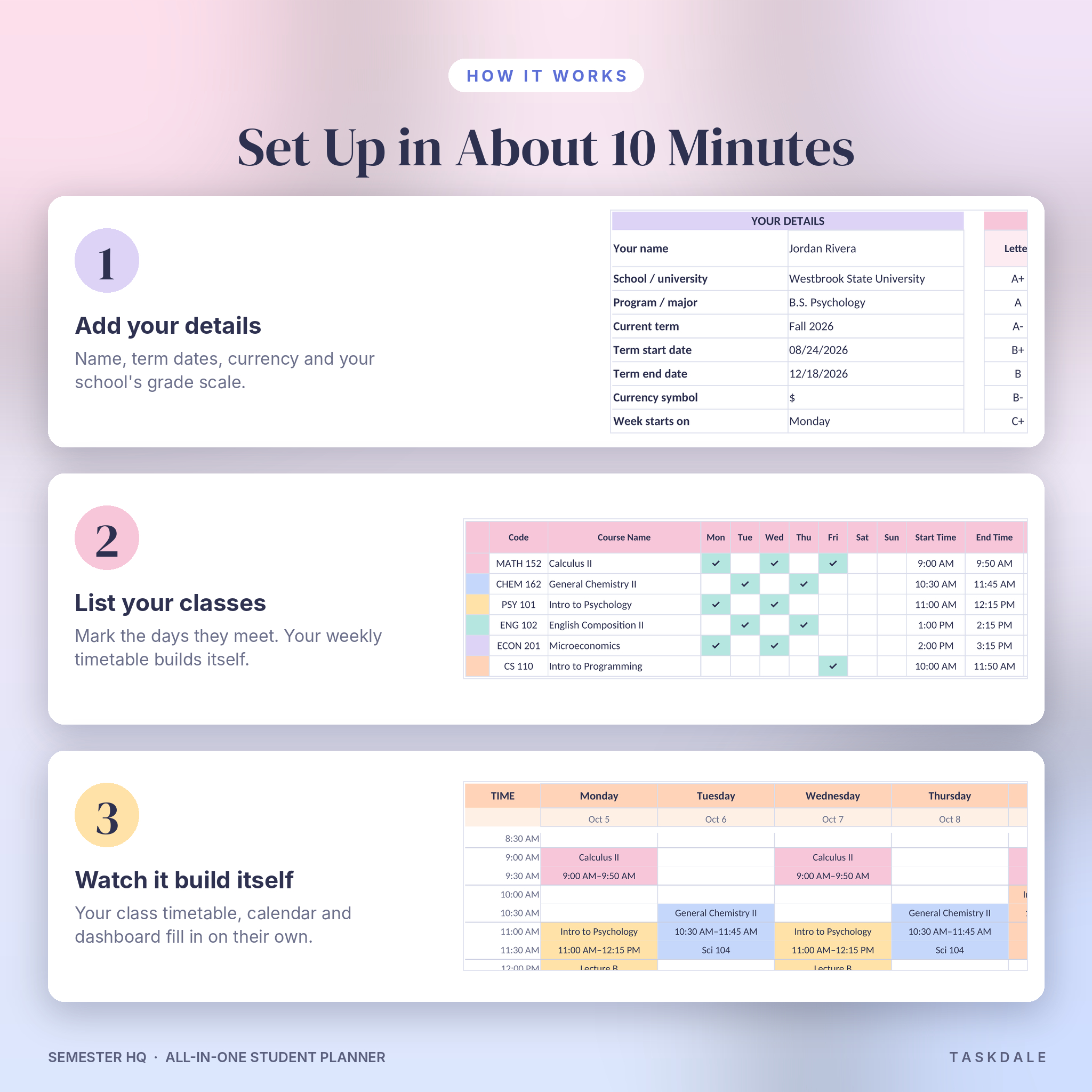 How the student planner works in three steps
