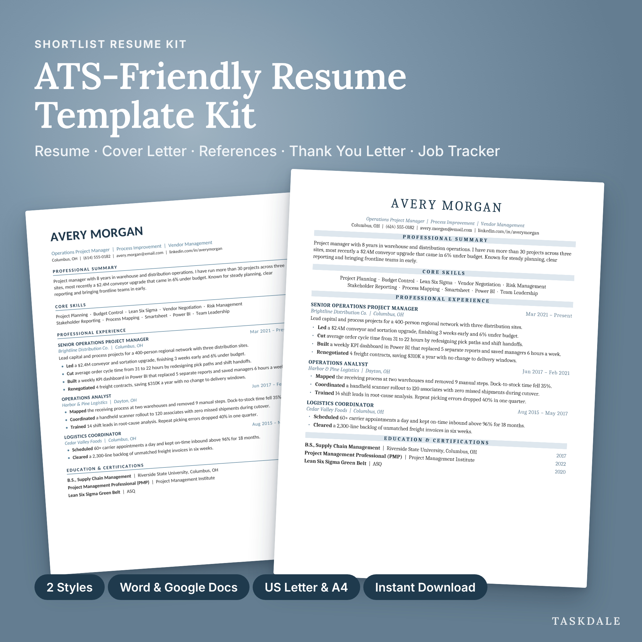 ATS-friendly resume template kit with classic and modern resume designs for Word and Google Docs