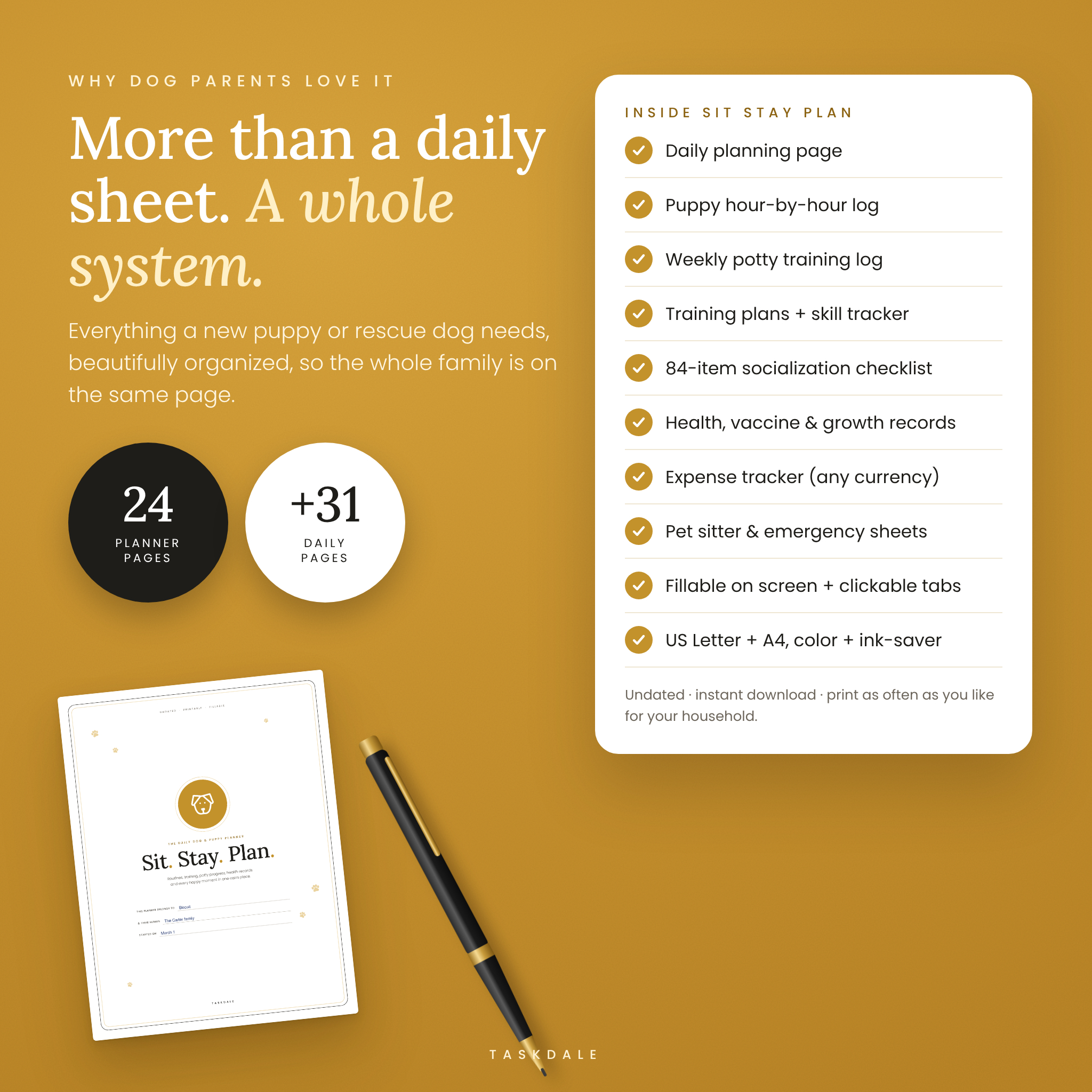 Everything included in the Sit Stay Plan puppy planner