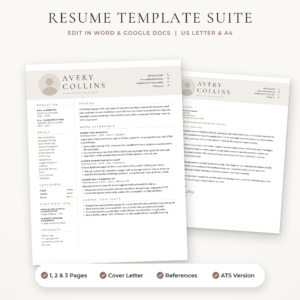 Sloane resume template for Word and Google Docs with matching cover letter