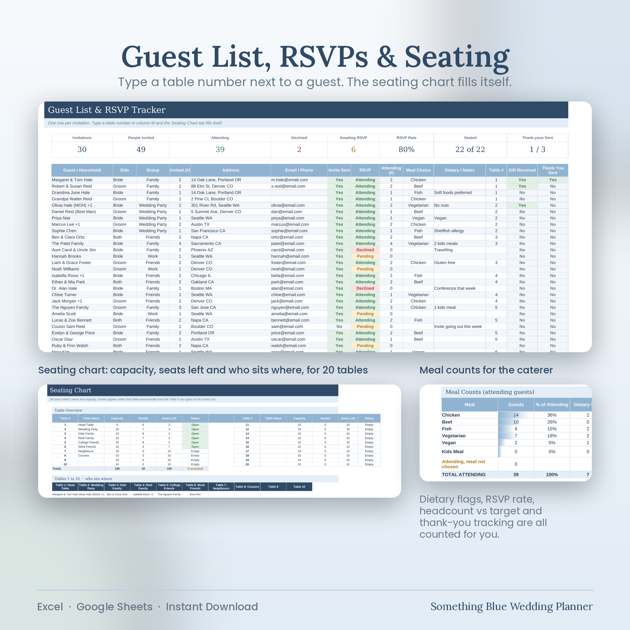 Wedding Planner Spreadsheet for Excel & Google Sheets | Budget Tracker, Guest List, RSVP, Seating Chart, Vendor Tracker, 12-Month Checklist - Image 5