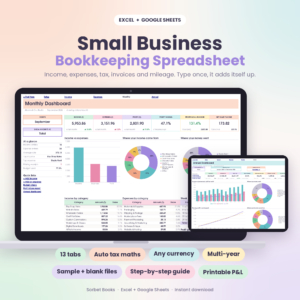 Sorbet Books small business bookkeeping spreadsheet for Excel and Google Sheets