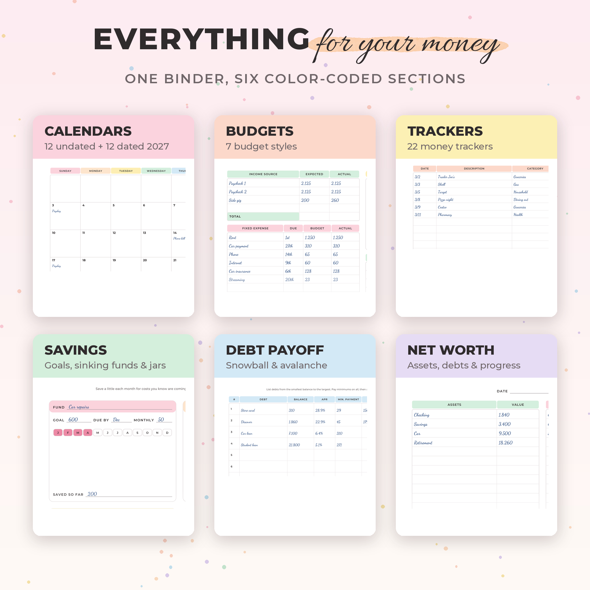 Sorbet Budget Binder printable budget planner, six color-coded sections