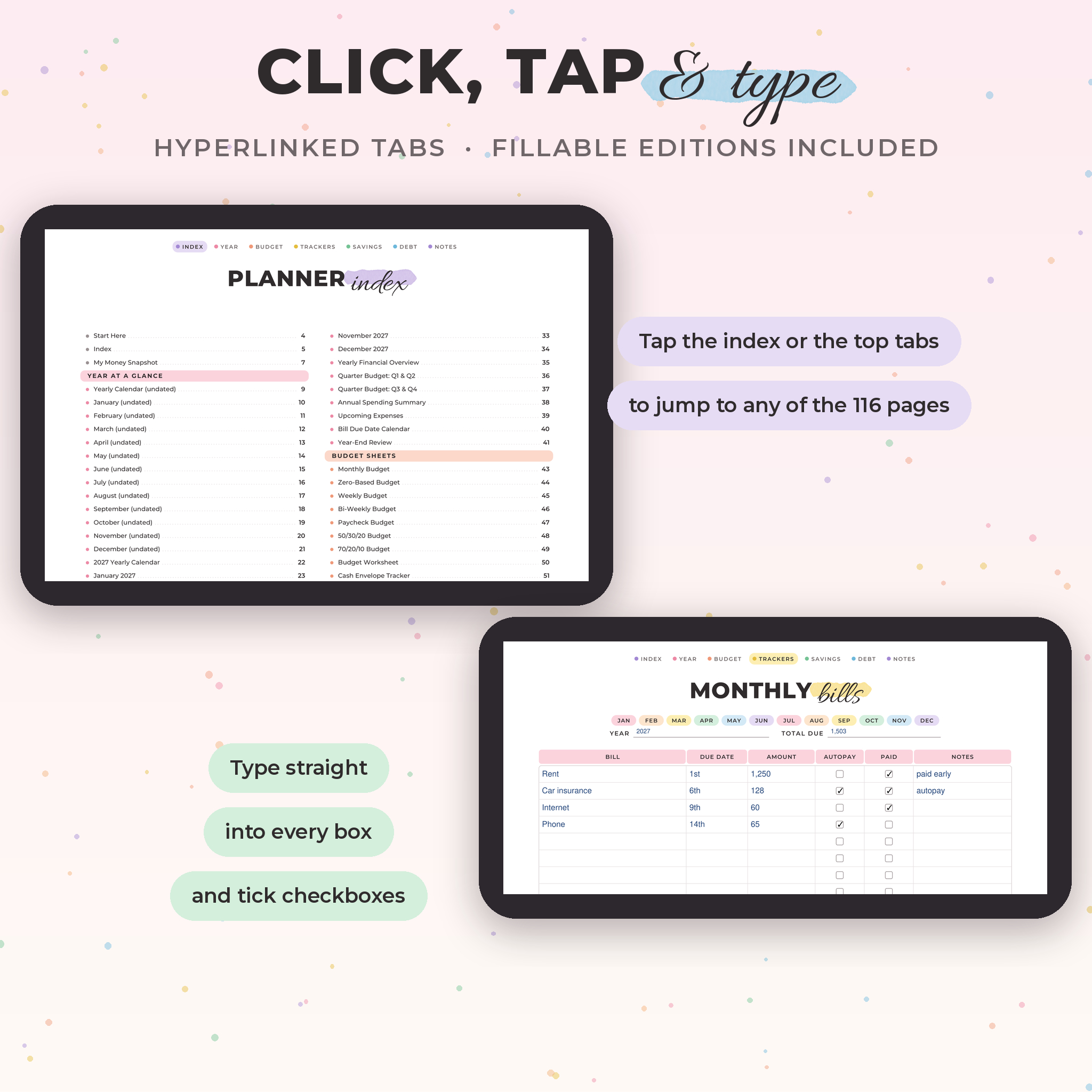 Sorbet Budget Binder printable budget planner, clickable index and fillable pages