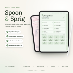 Spoon & Sprig digital recipe book on iPad – hyperlinked recipe book and kitchen planner