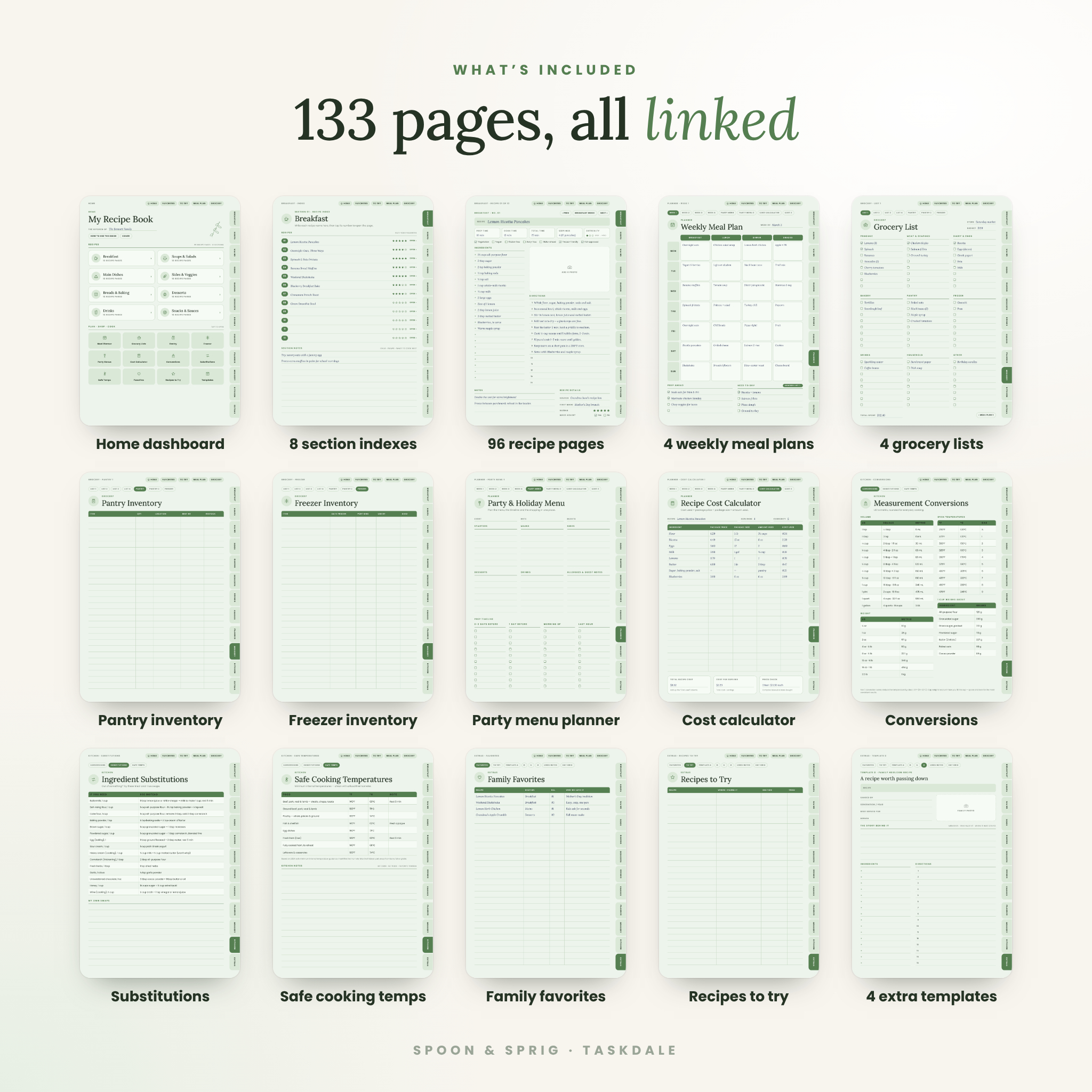What is included in the Spoon & Sprig digital recipe book – 133 linked pages
