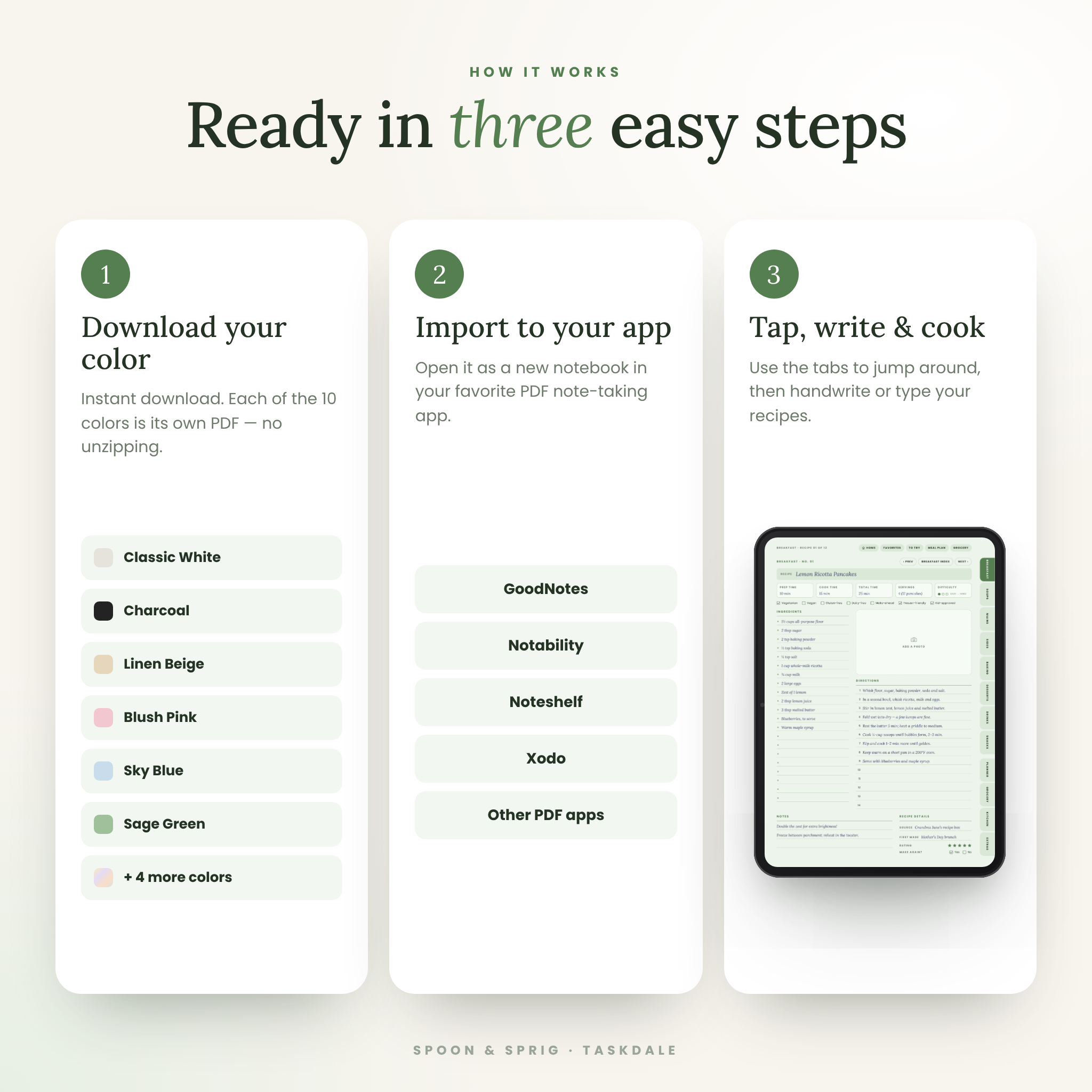 How to use the digital recipe book in GoodNotes or Notability in three steps