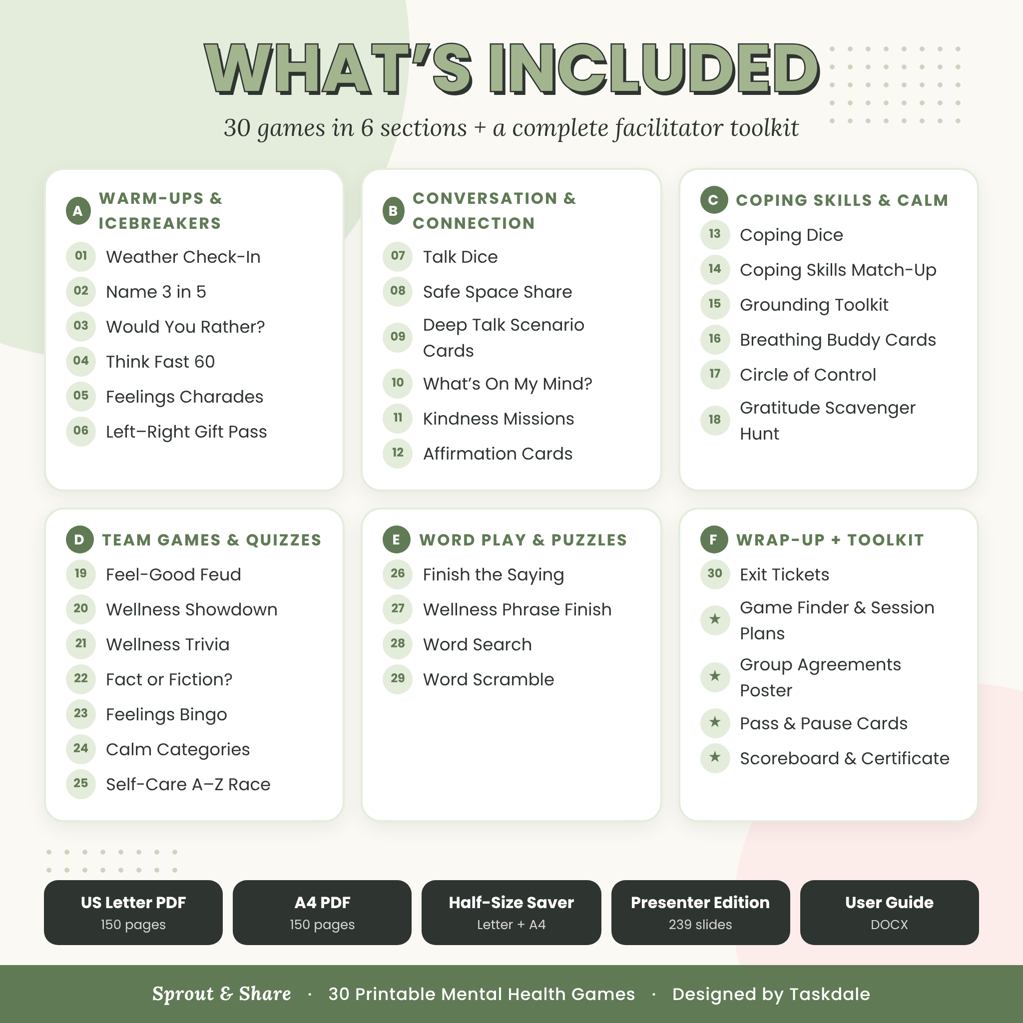 Mental Health Games Bundle – 30 Printable Therapy Group Activities & Wellness Games for Kids, Teens, Adults & Seniors | Sprout & Share - Image 3