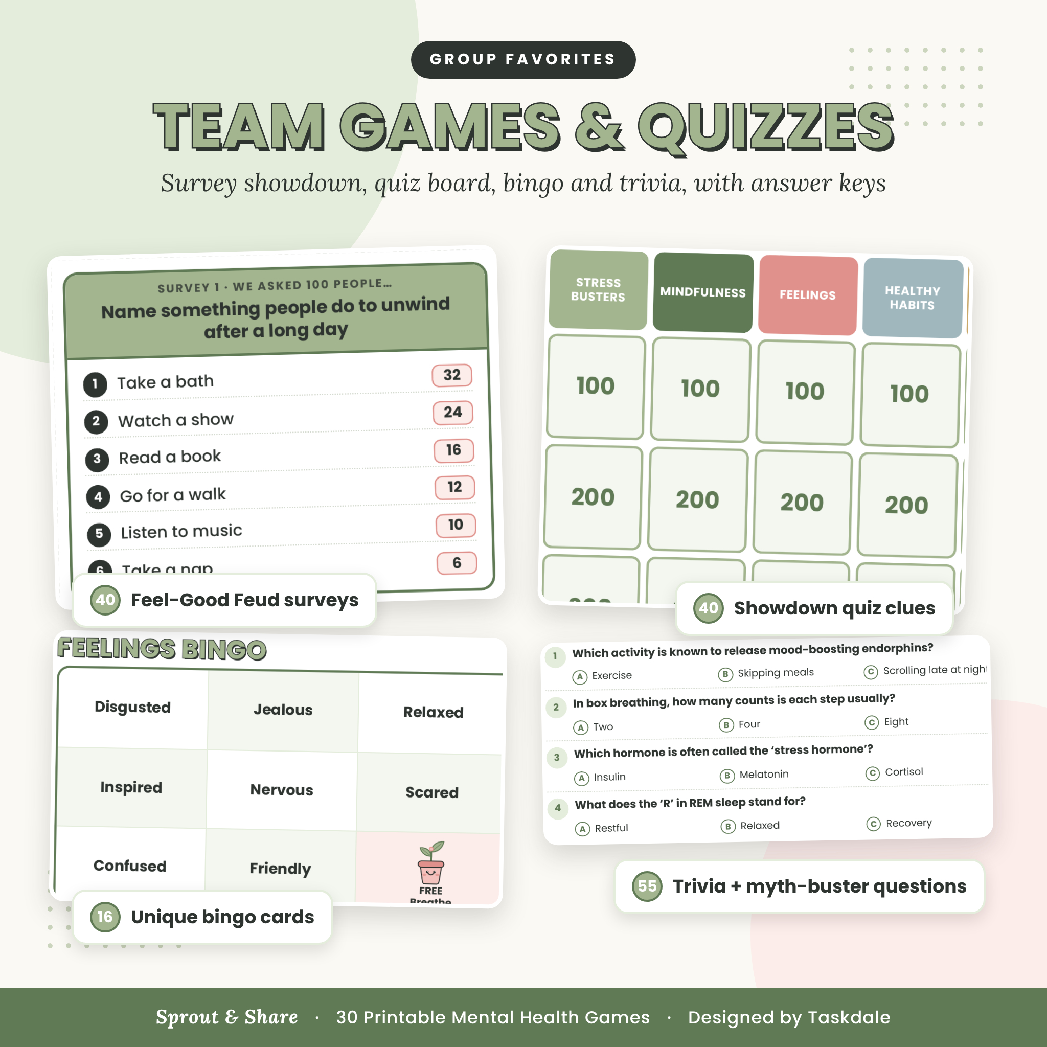 Mental Health Games Bundle – 30 Printable Therapy Group Activities & Wellness Games for Kids, Teens, Adults & Seniors | Sprout & Share - Image 5