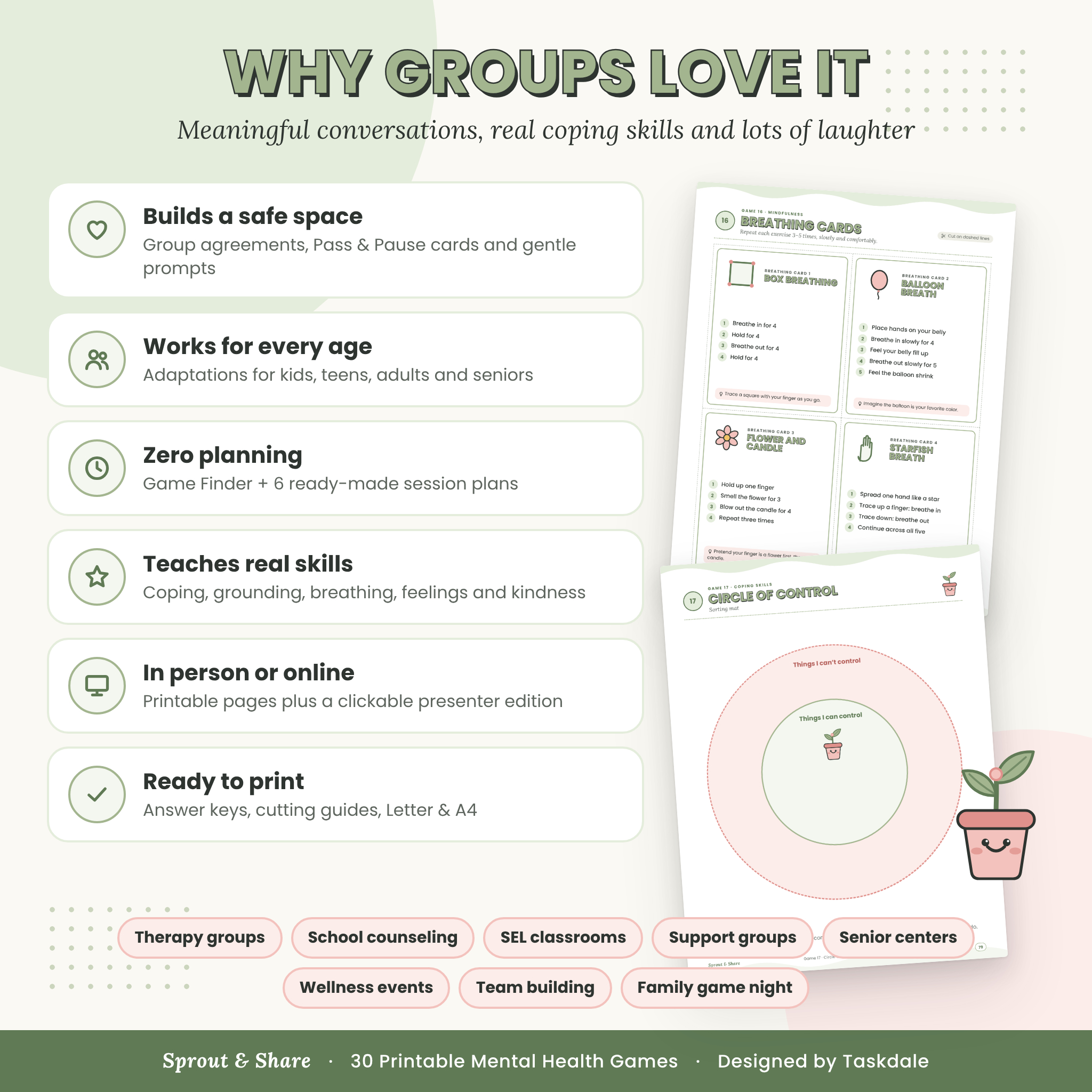 Mental Health Games Bundle – 30 Printable Therapy Group Activities & Wellness Games for Kids, Teens, Adults & Seniors | Sprout & Share - Image 8