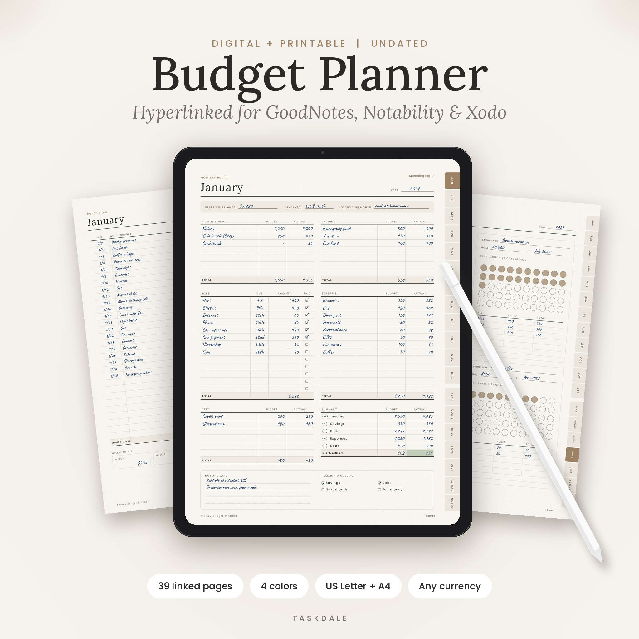 Steady Budget Planner digital budget planner on iPad with printable pages