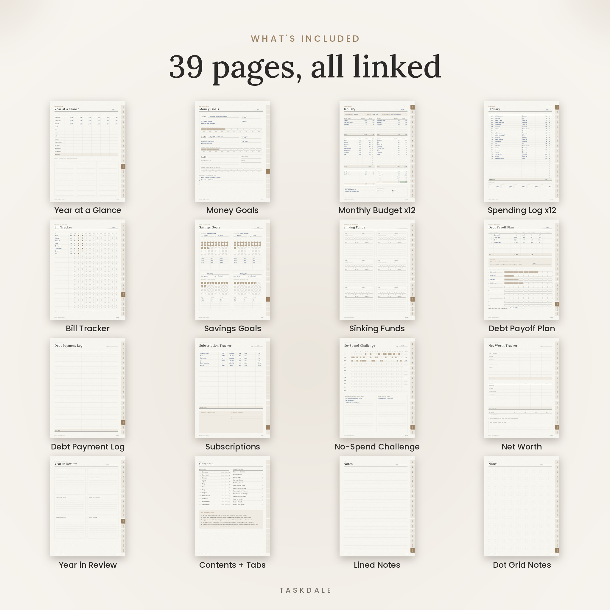 What is included: 39 hyperlinked budget planner pages