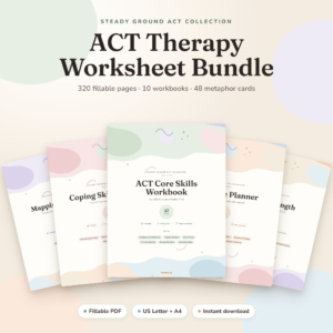 ACT therapy worksheet bundle with 10 fillable workbook covers