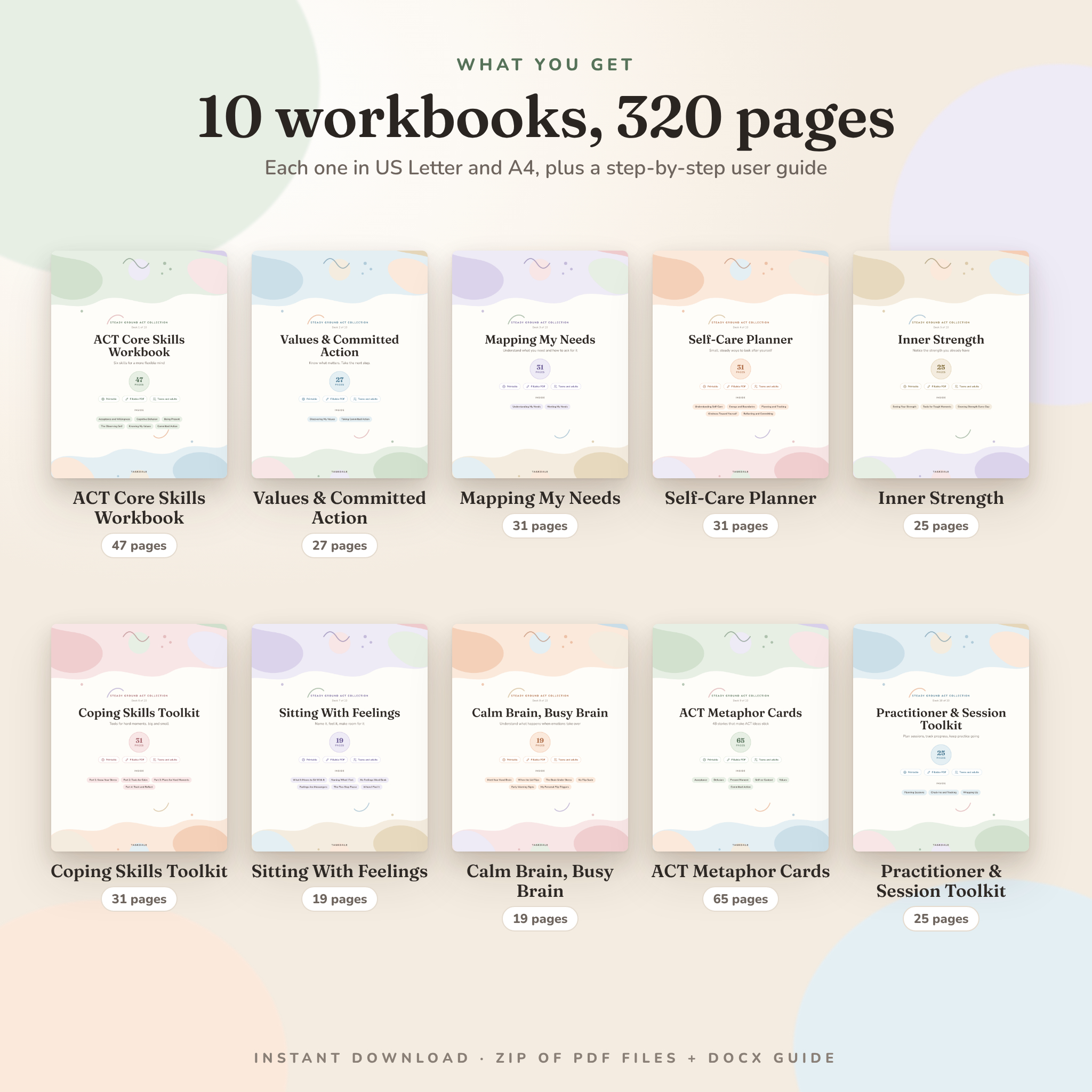 All 10 ACT workbooks included with page counts