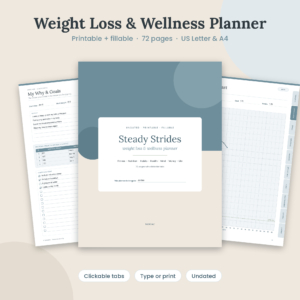 Steady Strides weight loss and wellness planner printable fillable PDF