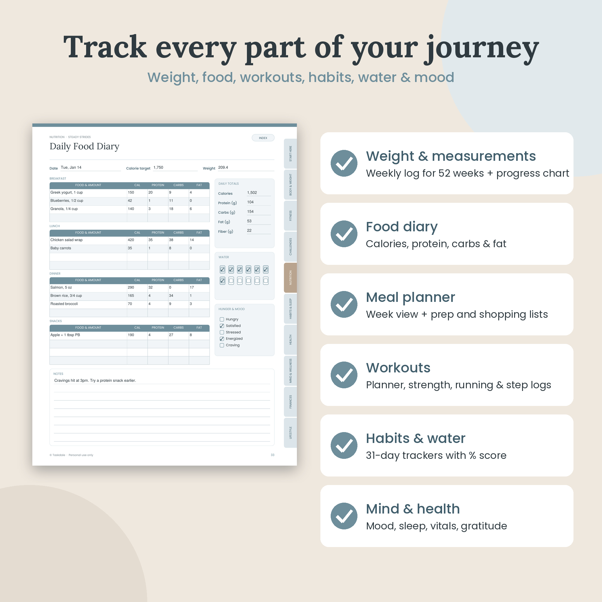 Steady Strides Weight Loss Planner Printable & Fillable PDF | Fitness, Meal, Habit & Calorie Tracker Journal - Image 2