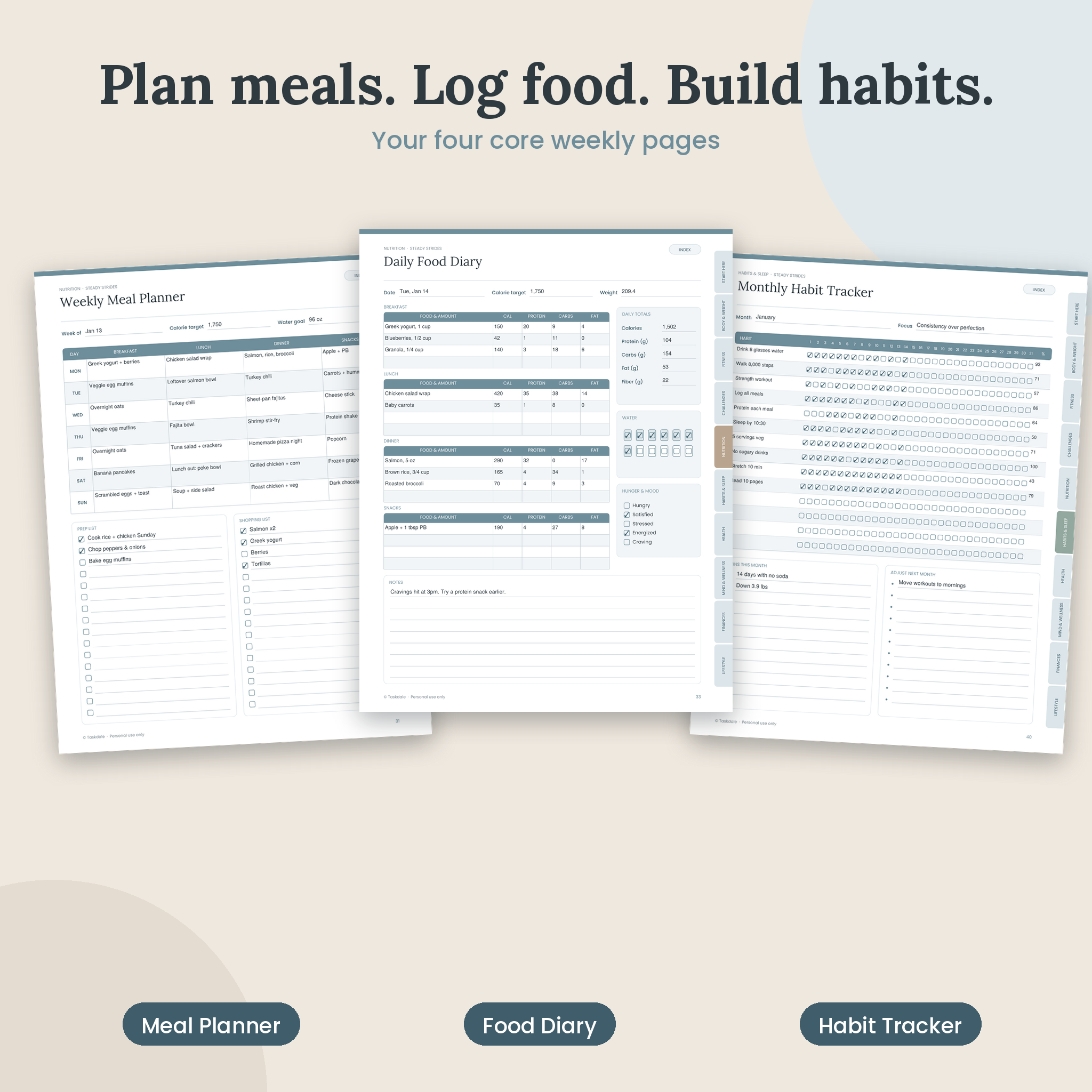 Steady Strides Weight Loss Planner Printable & Fillable PDF | Fitness, Meal, Habit & Calorie Tracker Journal - Image 4