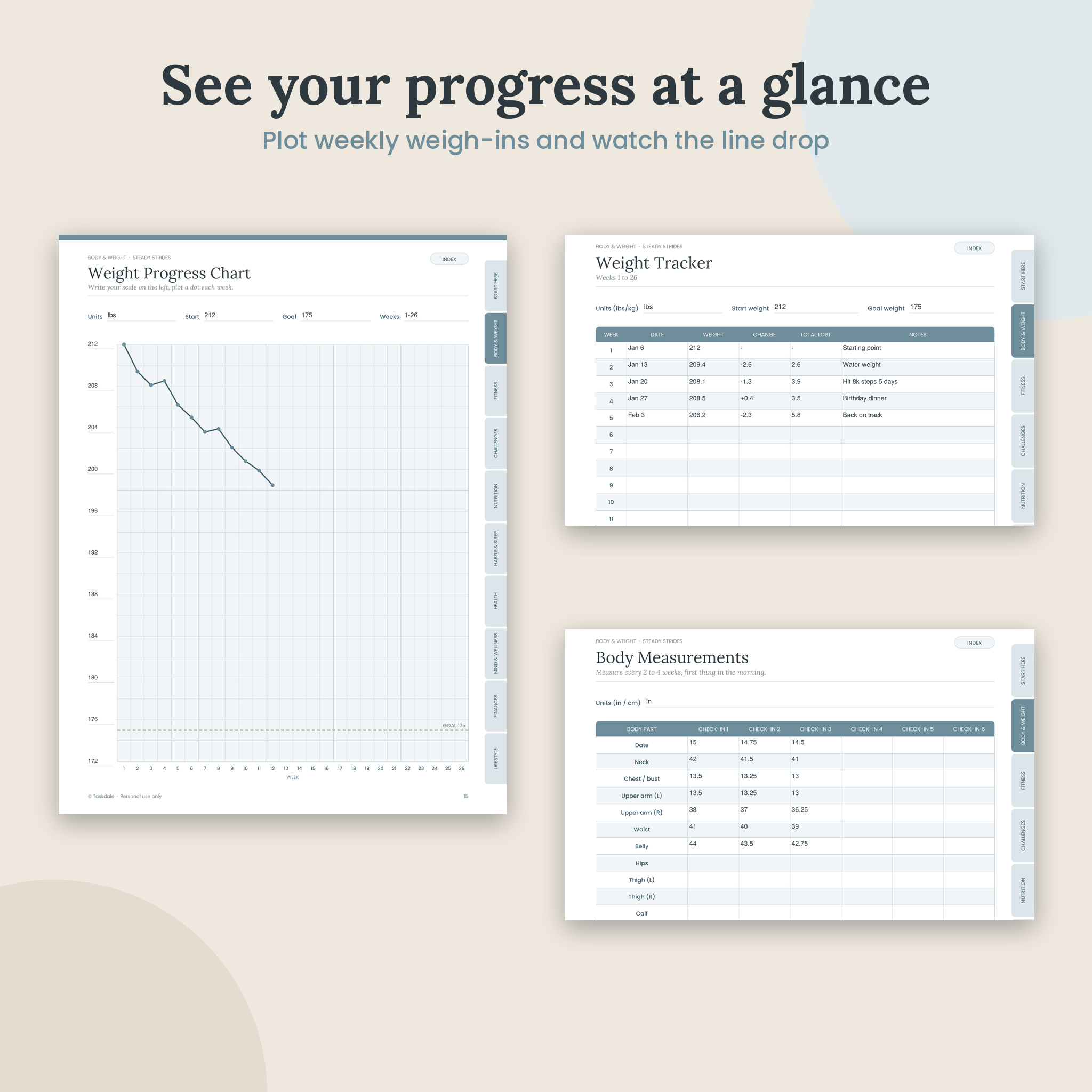 Steady Strides Weight Loss Planner Printable & Fillable PDF | Fitness, Meal, Habit & Calorie Tracker Journal - Image 5