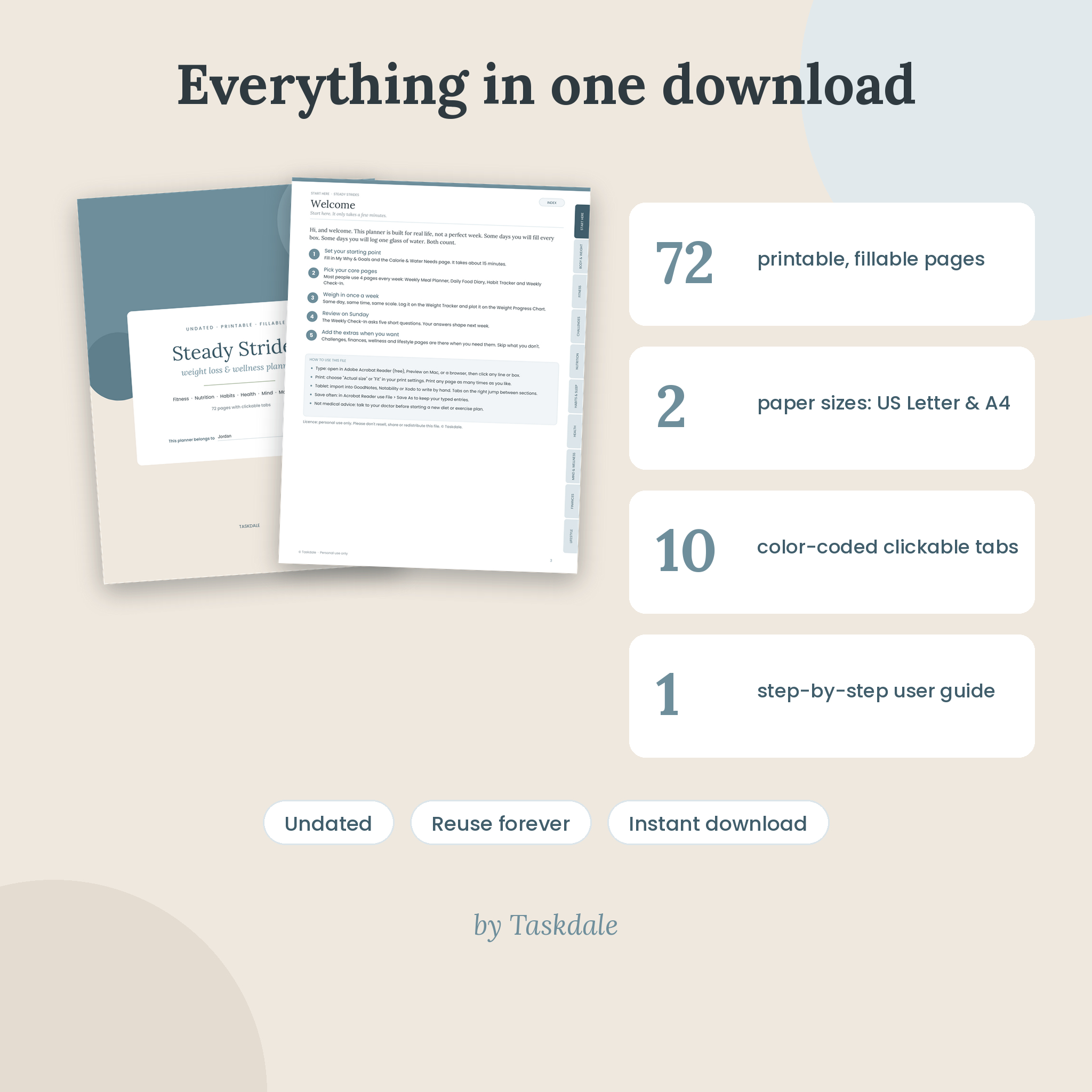 Steady Strides Weight Loss Planner Printable & Fillable PDF | Fitness, Meal, Habit & Calorie Tracker Journal - Image 8