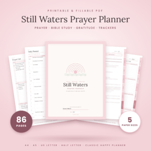 Still Waters Prayer Planner printable and fillable prayer journal pages in blush pink