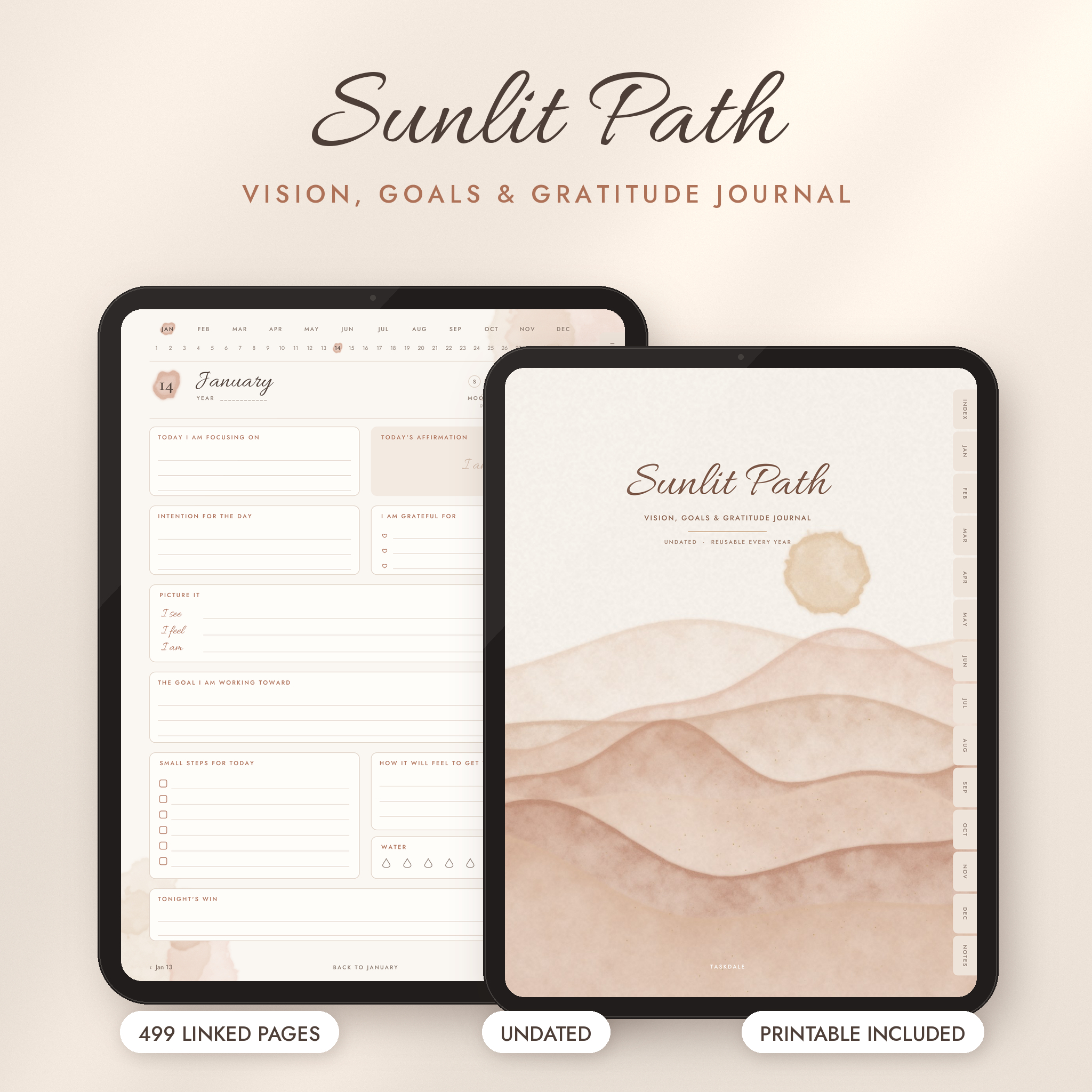 Sunlit Path Vision Journal undated digital goal and gratitude journal on tablet