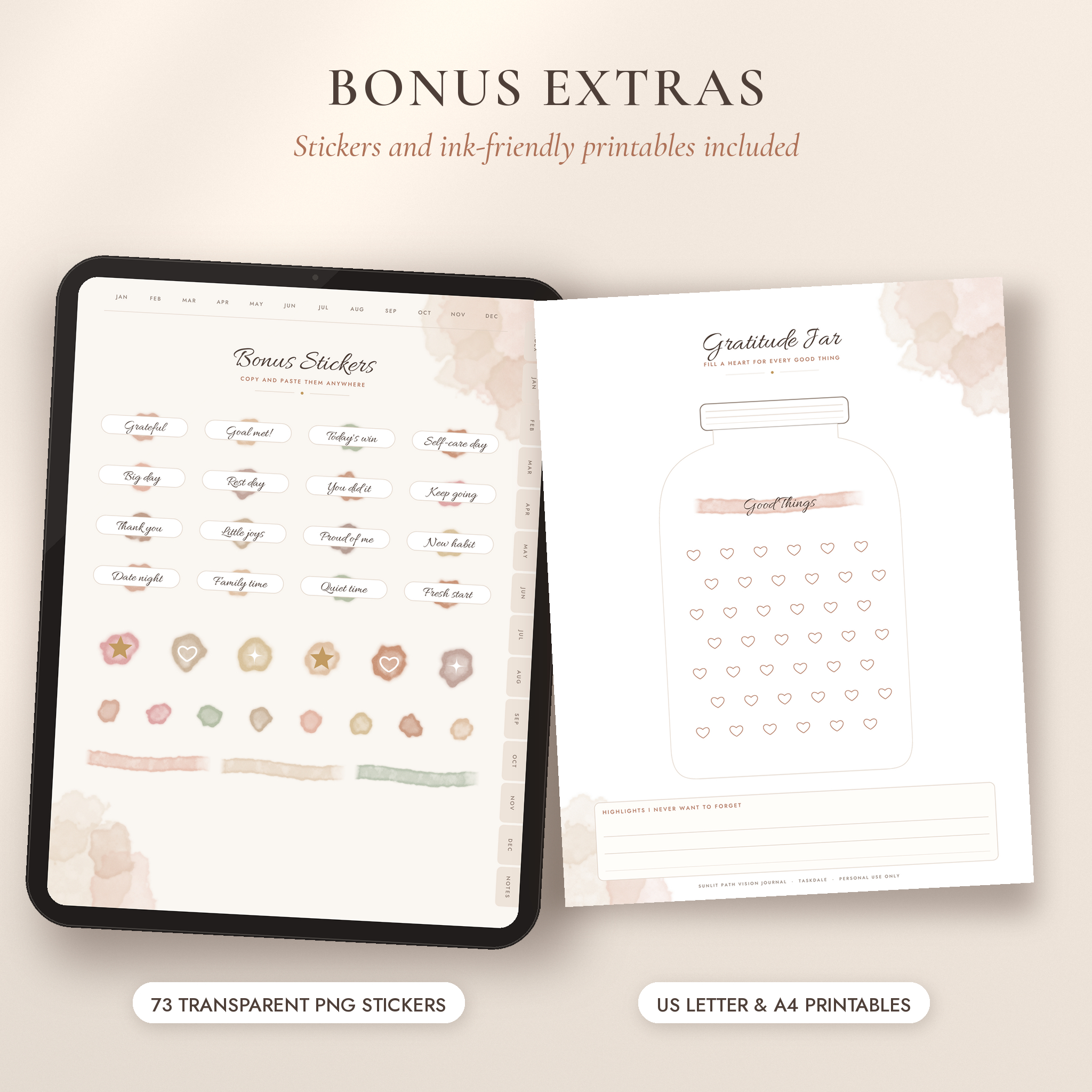 Sunlit Path Vision Journal | Undated Digital Goal, Gratitude & Affirmation Journal for GoodNotes with Vision Board, Habit Tracker, Stickers + Printable US Letter & A4 - Image 7