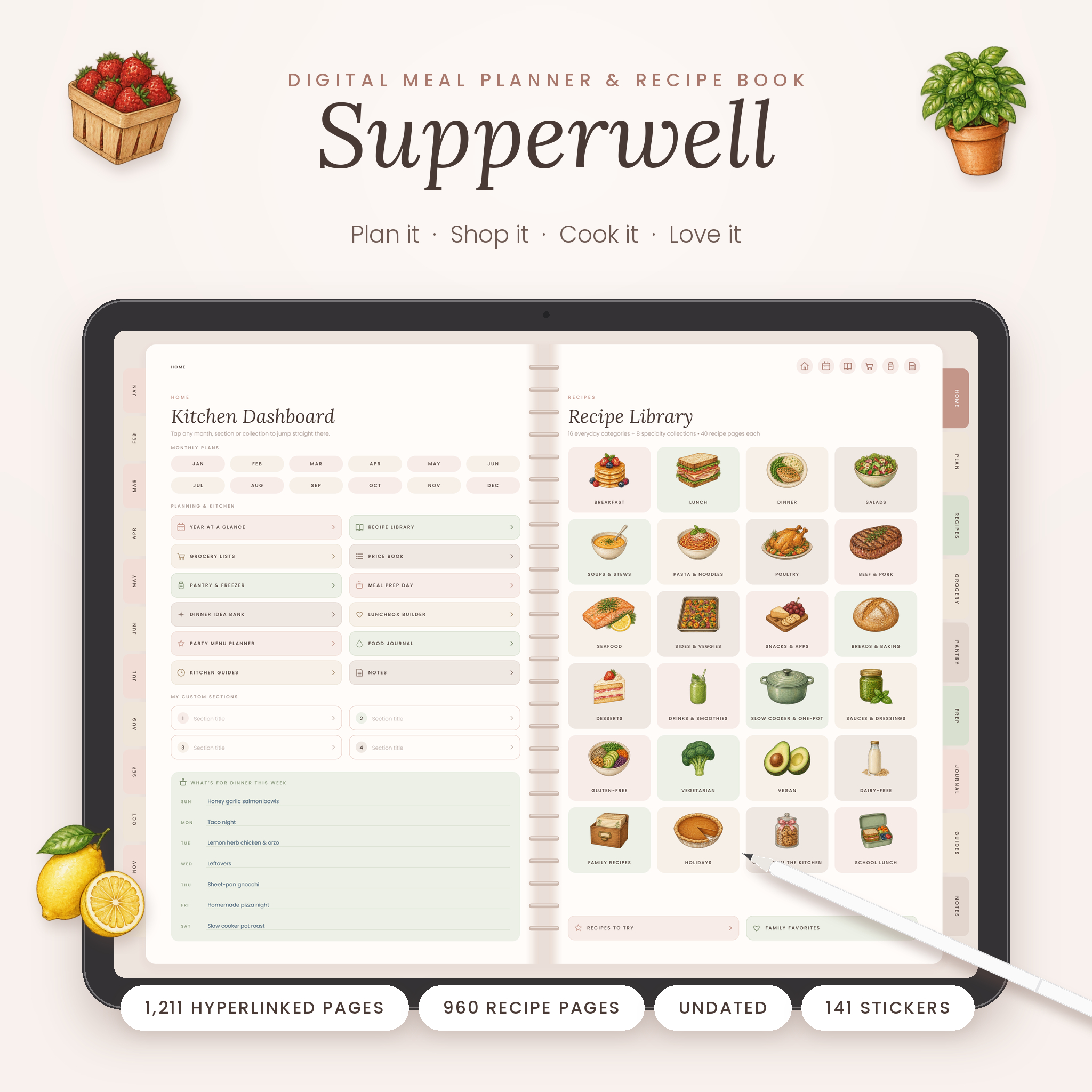 Supperwell digital meal planner and recipe book on iPad, kitchen dashboard