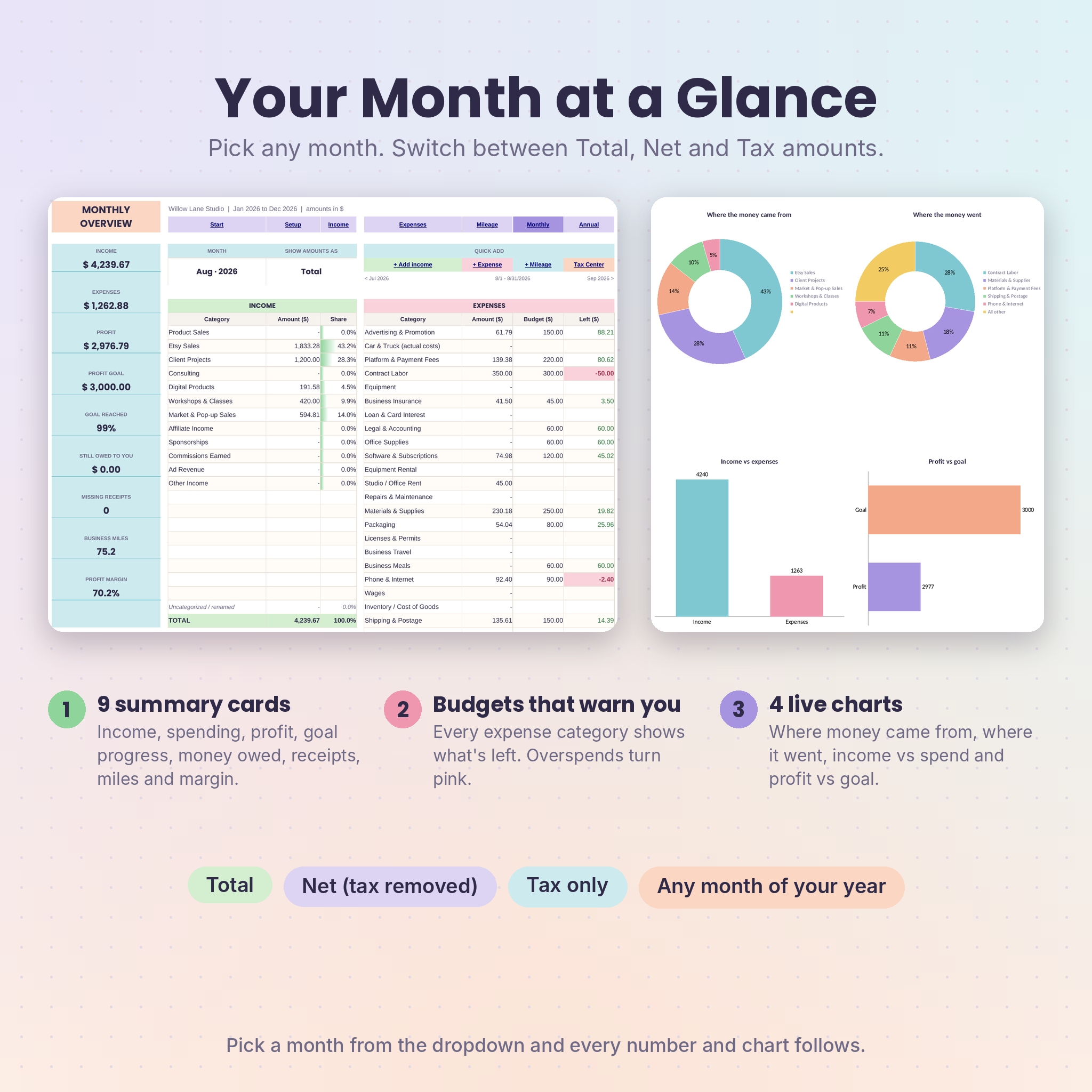 TallyBloom tax-ready bookkeeping spreadsheet for Excel and Google Sheets, image 02