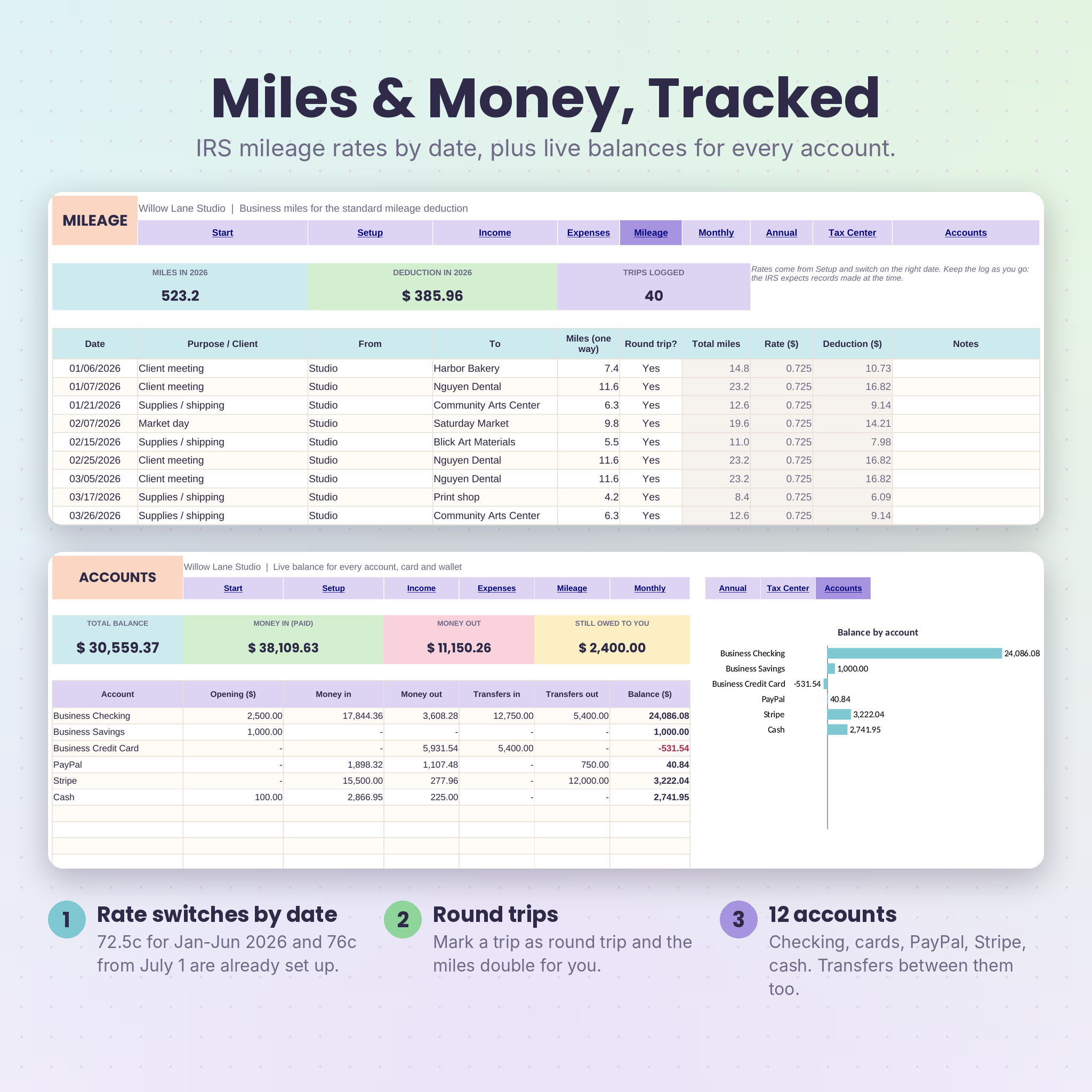TallyBloom tax-ready bookkeeping spreadsheet for Excel and Google Sheets, image 06