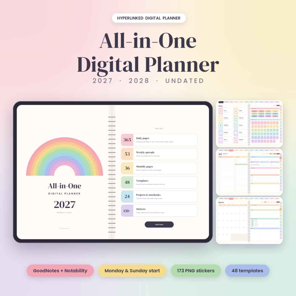 Taskdale All-in-One Digital Planner 2027, 2028 and Undated