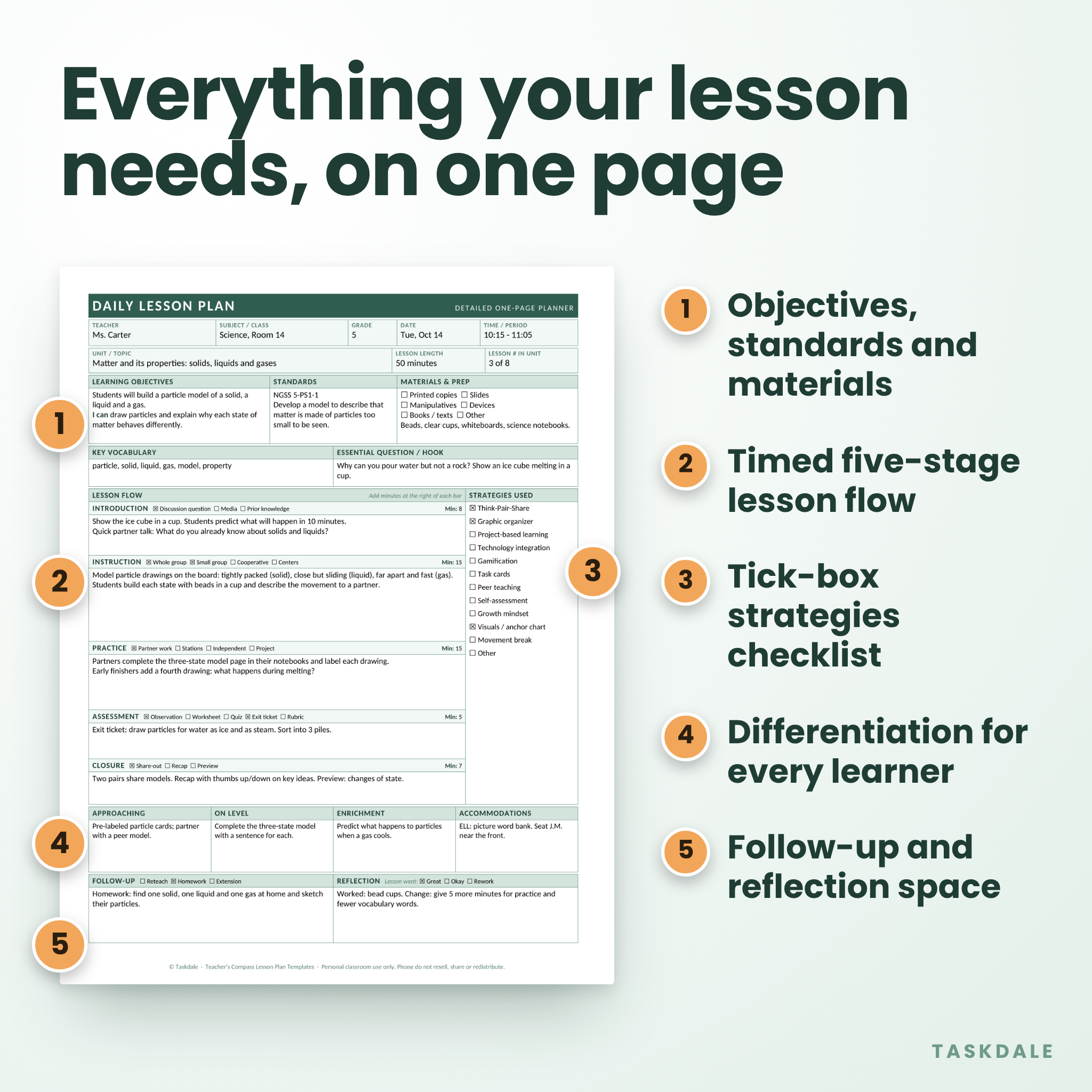 Teacher's Compass Editable Lesson Plan Template Pack | 5 One-Page Teacher Planners (Word + PDF, US Letter & A4) - Image 2