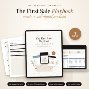 The First Sale Playbook digital products guide kit with planner, tracker and hooks