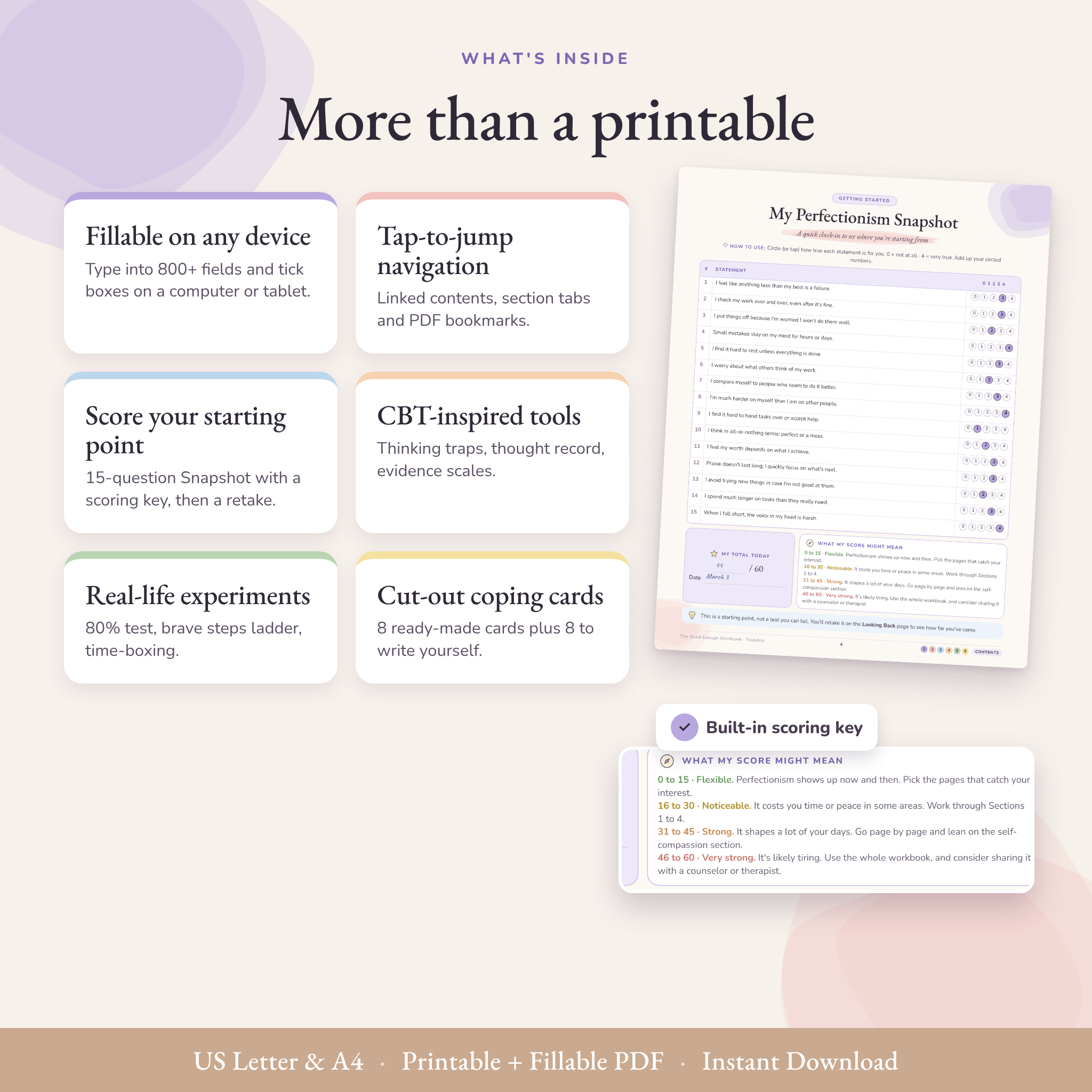The Good Enough Workbook: Perfectionism Workbook for Teens & Adults, 57-Page Printable & Fillable CBT Worksheets PDF - Image 2