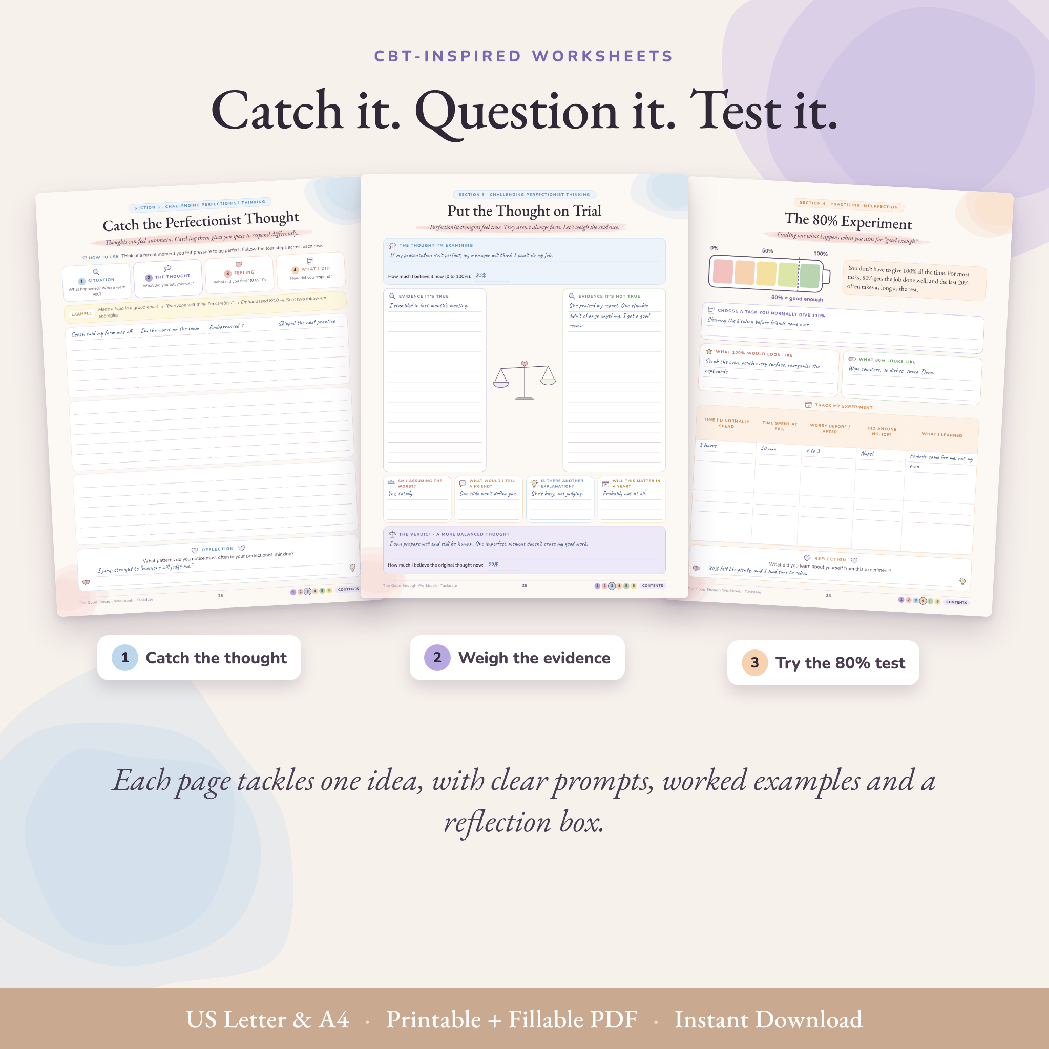 The Good Enough Workbook: Perfectionism Workbook for Teens & Adults, 57-Page Printable & Fillable CBT Worksheets PDF - Image 4