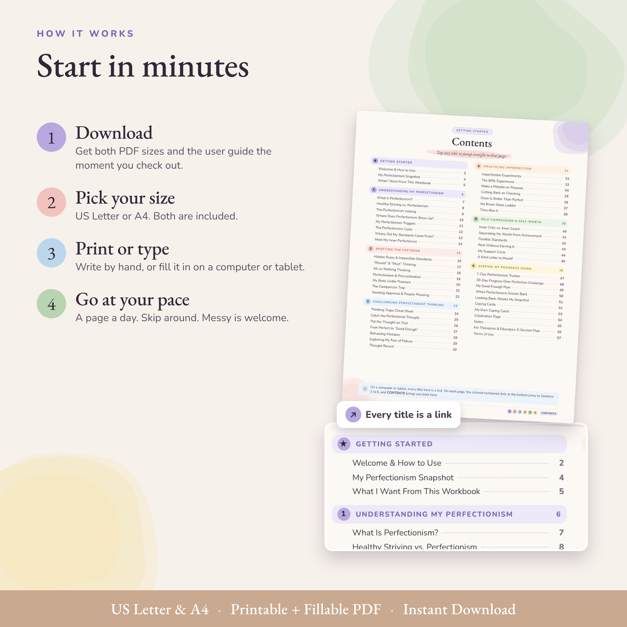 The Good Enough Workbook: Perfectionism Workbook for Teens & Adults, 57-Page Printable & Fillable CBT Worksheets PDF - Image 6