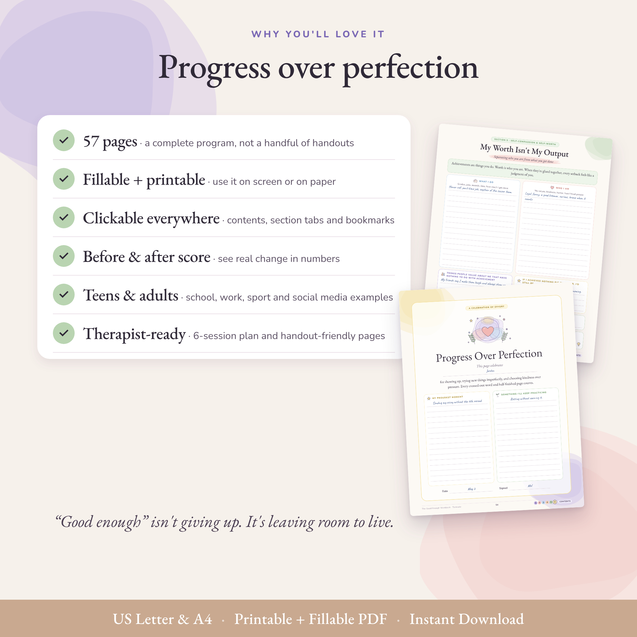 The Good Enough Workbook: Perfectionism Workbook for Teens & Adults, 57-Page Printable & Fillable CBT Worksheets PDF - Image 8